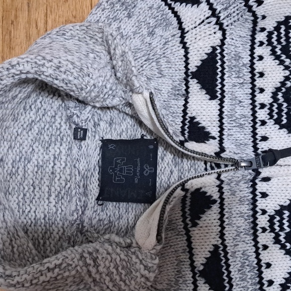 TNA Lambswool Knitted Zip Up Sweater Grey and White with collar - Size XS - Picture 3 of 5